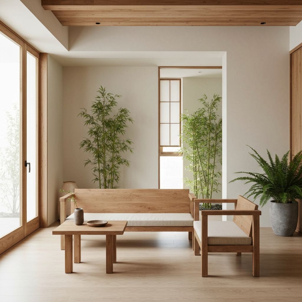 Interieur Japandi avec elements en bois naturel